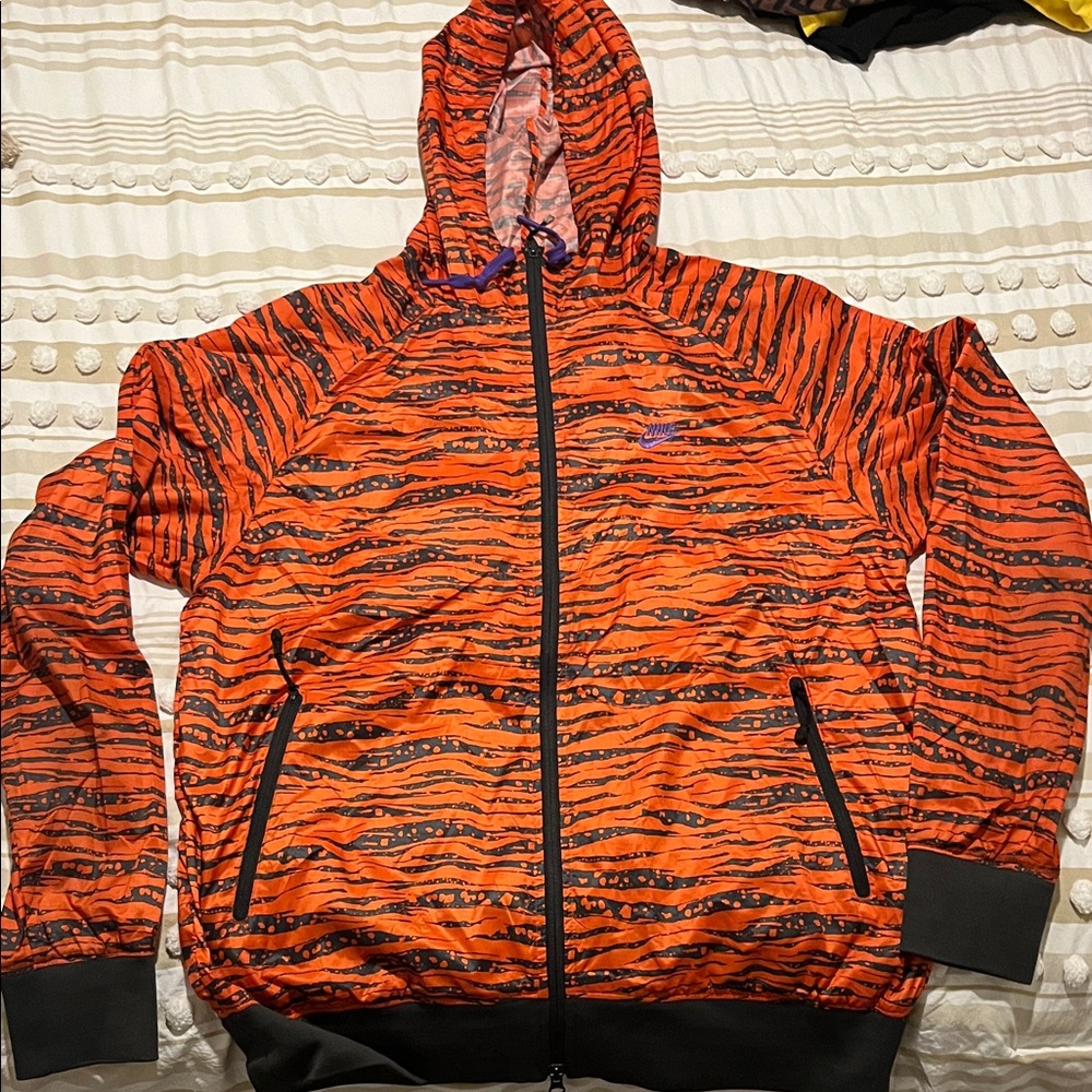 Nike Orange and Black Tiger Print Jacket